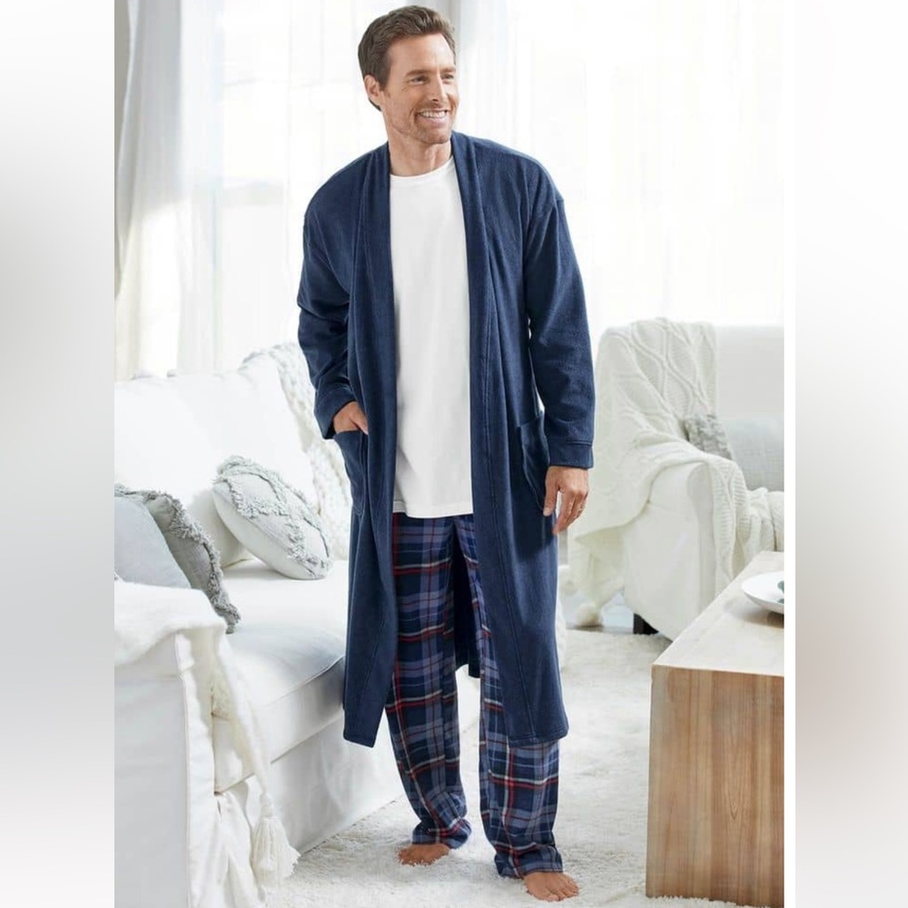 Men’s Jockey Navy Blue Lightweight Fleece Robe| Size XL